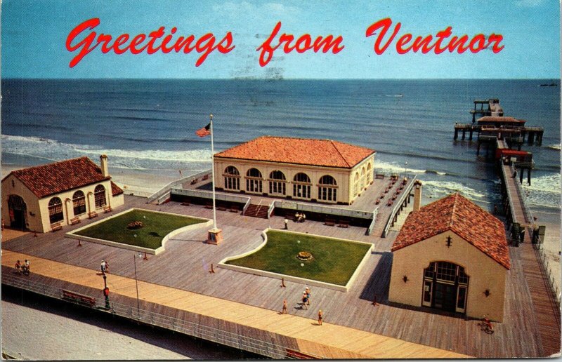 Greetings From Ventnor NJ New Jersey Birds Eye View Ventnor Pier Postcard VTG PM