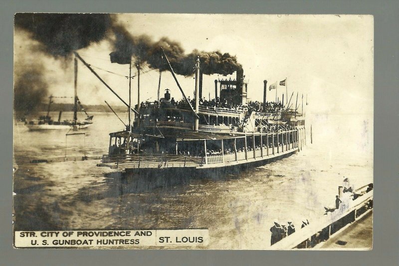 St. Louis MISSOURI RP 1909 STEAMBOAT City of Providences U.S. GUNBOAT HUNTRESS