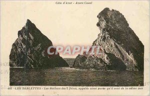 Old Postcard Riviera Sablettes the Rocks 2 Freres