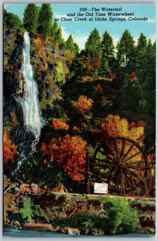 Vtg Idaho Springs Colorado CO Waterfall Old Waterwheel Clear Creek Postcard