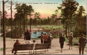 Postcard NC Pinehurst Crowds Fourth Tee Green Golf Course Hand-colored 1930s S76