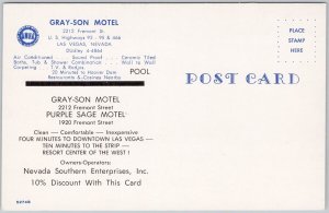 Gray-Son Motel Las Vegas NV Nevada Purple Sage Motel (on back) Postcard H63