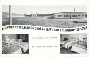 c1950 Postcard Marion OH Highway Hotel from US 30 Lincoln Highway Roadside