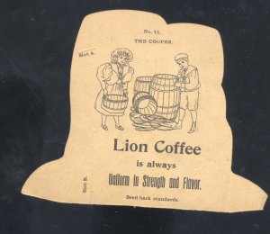 TOLEDO OHIO WOOLSON SPICE COMPANY LION COFFEE DIECUT BARREL VICTORIAN TRADE CARD