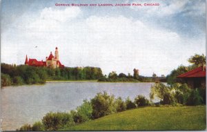 USA German Building And Lagoon Jackson Park Chicago Vintage Postcard 09.47