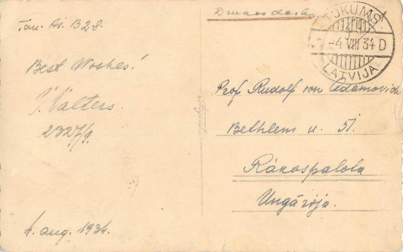 Latvia Tukums cancel 1934 photo postcard TCV stamp