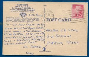 Dan-D Motel Colorado Springs CO linen postcard postmarked 1955