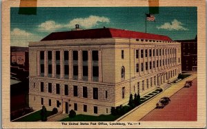 1930s LYNCHBURNG VA THE UNITED STATES POST OFFICE AUTOS LINEN POSTCARD 29-80