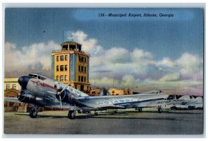 Atlanta Georgia GA Postcard Municipal Airport Delta Air Lines Scene Vintage