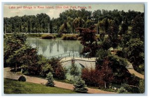 1910 Lake And Bridge To Rose Island Glen Oak Scene Peoria IL Posted Postcard