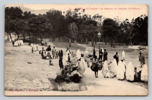 Algeria Postcard Algiers El-Kattar Cemetery Market Scene Friday Gathering 1900s