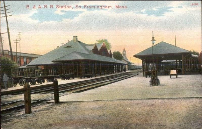 South Framingham MA B&A RR Train Station Depot c1910 Postcard