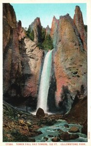 Vintage Postcard 1920's Tower Falls & Towers Creek Yellowstone National Park WY