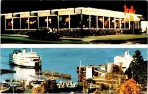 Horseshoe Bay, BC Canada  TROLL'S RESTAURANT~Night View & FERRY BOAT  Postcard