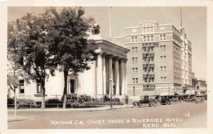 RPPC WASHOE CO. COURT HOUSE & RIVERSIDE HOTEL RENO NEVADA REAL PHOTO POSTCARD