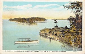 THOUSAND ISLANDS CLAYTON NEW YORK~ISLANDS NEAR GRINDSTONE ISLAND POSTCARD 1930