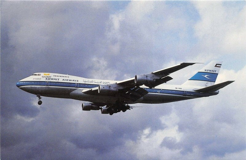 KUWAIT AIRWAYS Continental Size Postcard Boeing 747 Airline Jet