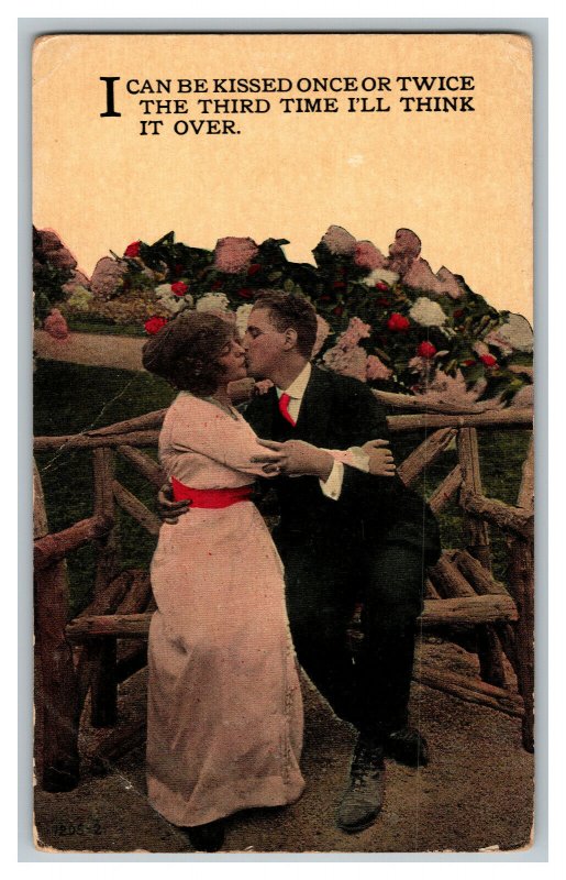 Postcard Couple On Bench Kissing c1900s Romantic Vintage Standard View Card 