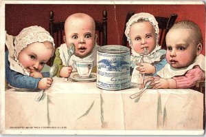 1880s BORDEN EAGLE BRAND CONDENSED MILK NEW YORK HUNGRY BABIES TRADE CARD 40-182