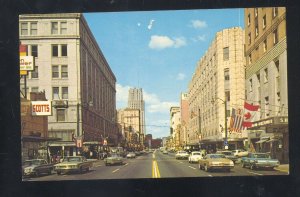 AKRON OHIO DOWNTOWN STREET SCENE OLD CARS VOLKSWAGEN BEETLE POSTCARD