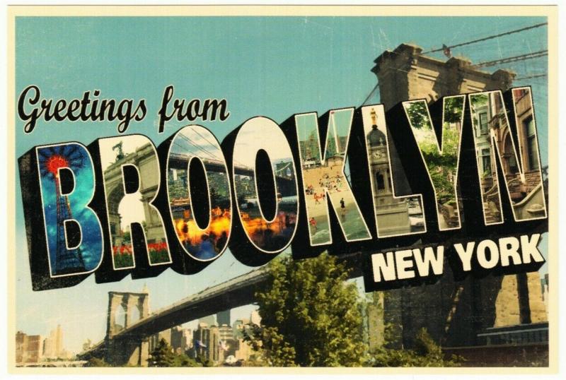 Greetings from Brooklyn New York Bridge Large Letter Chrome Postcard 2000s #1