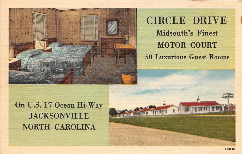 B60/ Jacksonville North Carolina NC Postcard Linen Circle Drive Motor Court