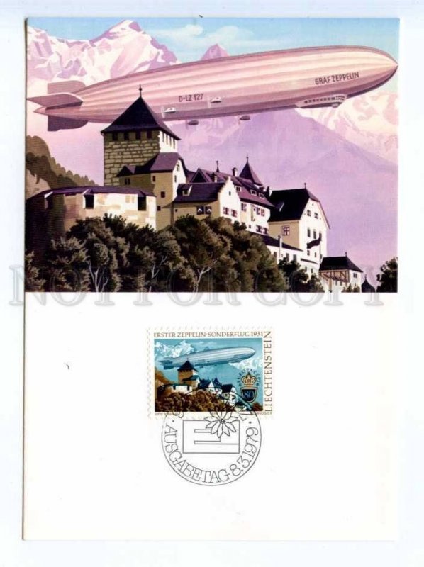 419816 Liechtenstein 1979 year airship dirigible First Day maximum card
