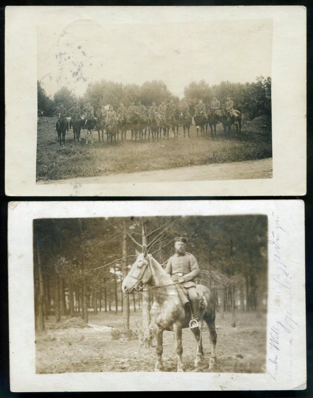 dc1984 - GERMANY MILITARY 1910s LOT of 2 Soldiers Horses. Real Photo Postcard