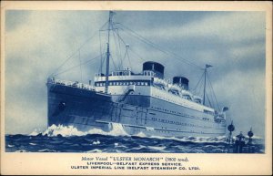 Steamer Cruise Liner Ship Ulster Monarch Liverpool - Belfast Vintage Postcard
