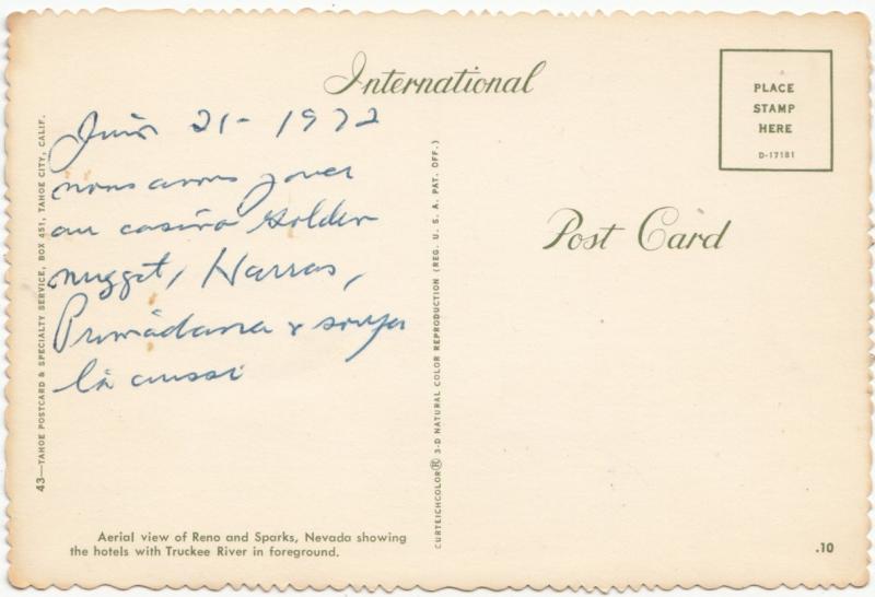 Reno and Sparks, Nevada, used Postcard