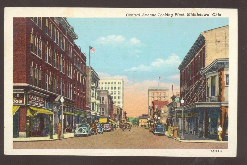 MIDDLETOWN OHIO DOWNTOWN CENTRAL AVE. STREET SCENE VINTAGE POSTCARD