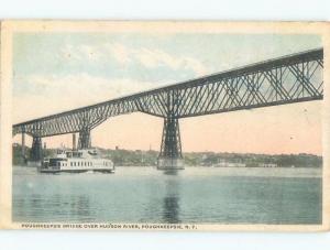 W-Border FERRYBOAT BOAT UNDER BRIDGE Poughkeepsie New York NY d4843