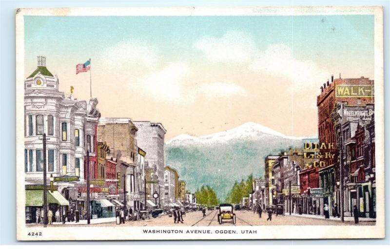 *Washington Avenue Street View Town View Ogden Utah Vintage Postcard B52