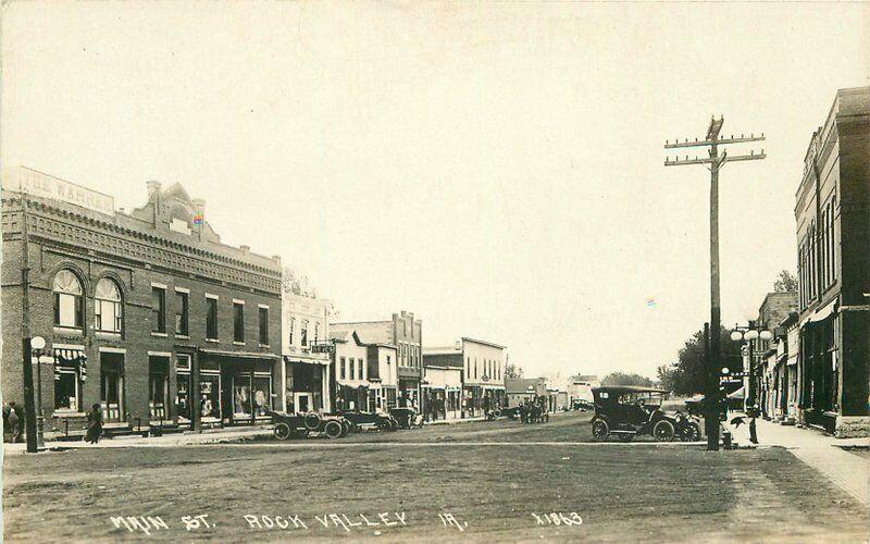 c1915 Rock Valley Sioux Iowa Main Street View Auto Garage Co-Mo RPPC Postcard