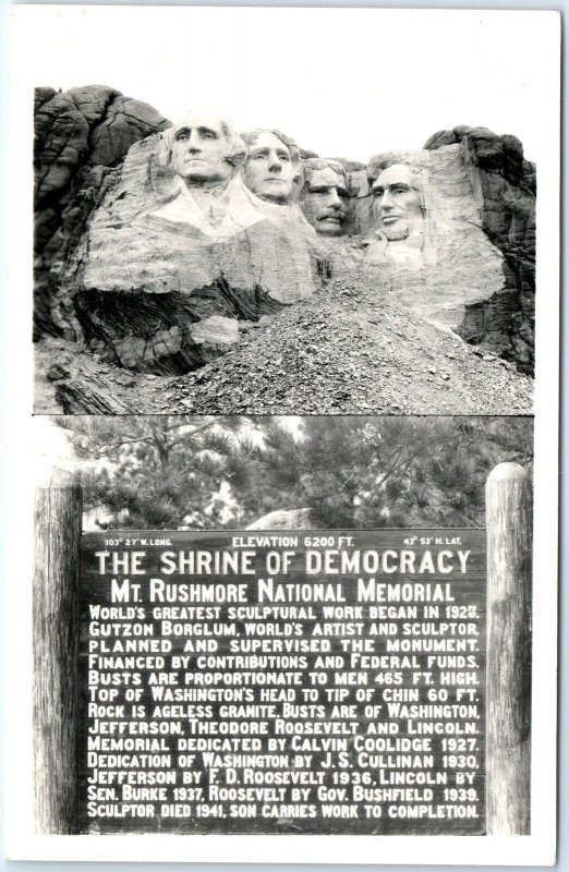 c1940s Mount Rushmore, So. Dak. RPPC Info Display Plaque Real Photo Postcard A87