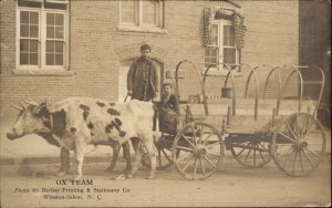 Winston Salem North Carolina NC Ox Team c1910 Real Photo Postcard