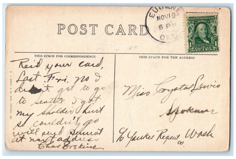 c1910 Celilo Falls Columbia River Eugene Oregon OR Posted Waterfall Postcard