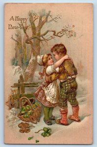 Chicago IL Postcard New Year Children Sweetheart Clover In Basket Embossed 1911