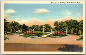 Entrance To Antelope Park Lincoln Nebraska NB Landscape Flower Gardens Postcard