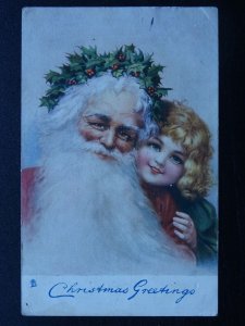 CHRISTMAS GREETINGS Santa left c1903 Postcard Raphael Tuck 1822