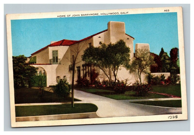 Vintage 1910's Postcard Home of John Barrymore Hollywood California