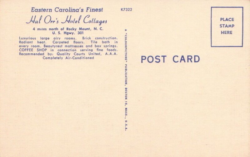 Postcard Hal Orr's Hotel Cottages Rocky Mount NC