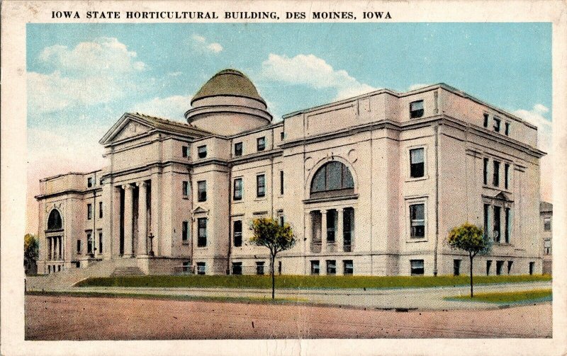 Iowa State Horticultural Building Des Moines Iowa WB Antique Postcard Vtg UNP 