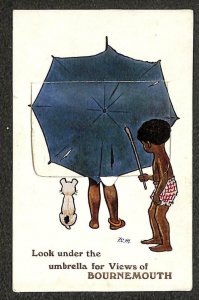 UMBRELLA BOURNEMOUTH ENGLAND BLACK AMERICANA PULL OUT NOVELTY POSTCARD (c. 1910)