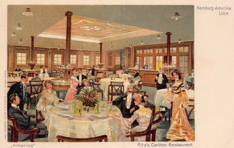 HAMBURG AMERIKA LINIE~STEAMER AMERIKA-RITZ'S CARLTON RESTAURANT POSTCARD