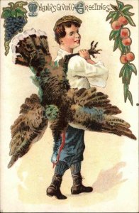 Thanksgiving Boy Hunter Dead Turkey c1910 Vintage Postcard