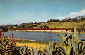 The Southern Pacific Daylight moves into Santa Barbara, Ca., USA CA Train U...