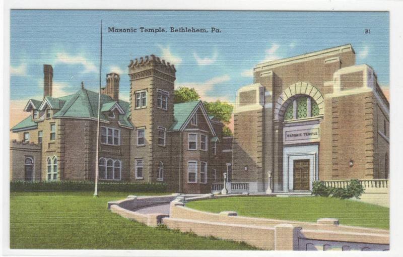 Masonic Temple Bethlehem Pennsylvania linen postcard