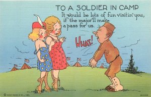 1940s Military Camp soldier sexy woman comic humor Teich Postcard 25-3048