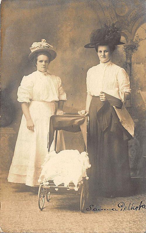 Ishpeming MI Ladies with Baby Carriage Real Photo RPPC Postcard